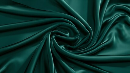 Obraz premium Dark blue green silk satin. Wavy soft folds. Shiny fabric surface. Luxury emerald green background 