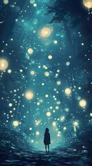 Fototapeta premium Enchanted Forest Path: A Girl's Night Journey