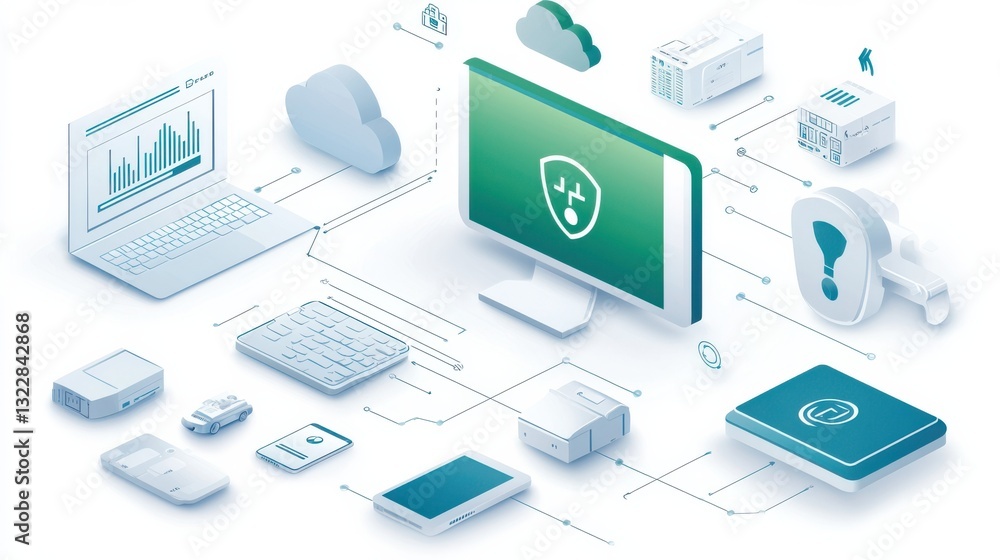 Poster data center security infographic concept. comprehensive cybersecurity solutions for robust digital p