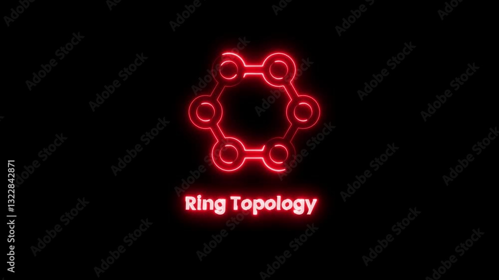 Poster computer topology icon animation. ring topology sign. animation of glowing neon molecule model. glob