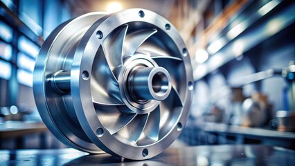 Close-up of a centrifugal pump impeller with blurred background, fan, industrial,  fan, industrial