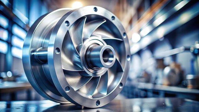 Close-up of a centrifugal pump impeller with blurred background, fan, industrial,  fan, industrial