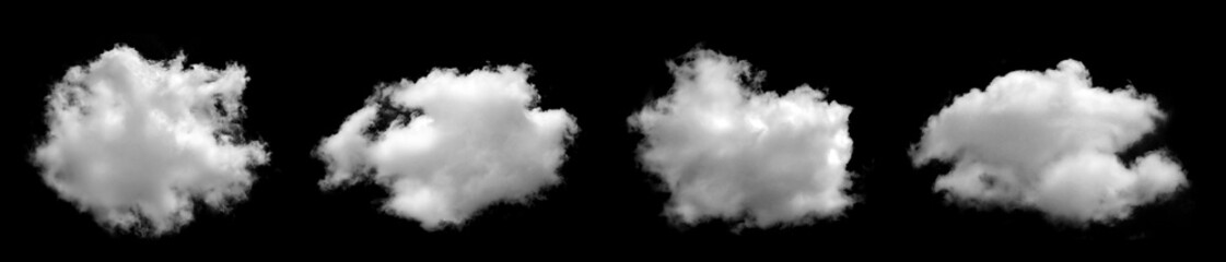 Isolated cloud collection on black background. Set of different types of clouds. Design. Fog. Haze. Clouds. Abstract clouds. Fog over the sky. Fluffy white cloud texture.
