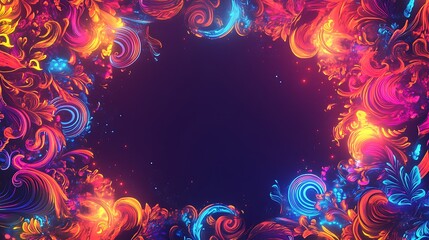 Vivid Neon Swirls Frame Abstract Design