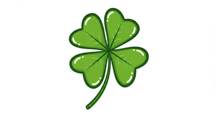 A Vector Illustration Of A Vibrant Green Four Leaf Clover Against A White Background