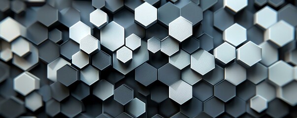 A captivating close-up of an abstract hexagonal pattern featuring shades of gray and white. Perfect for design inspiration, backgrounds, and modern art projects.
