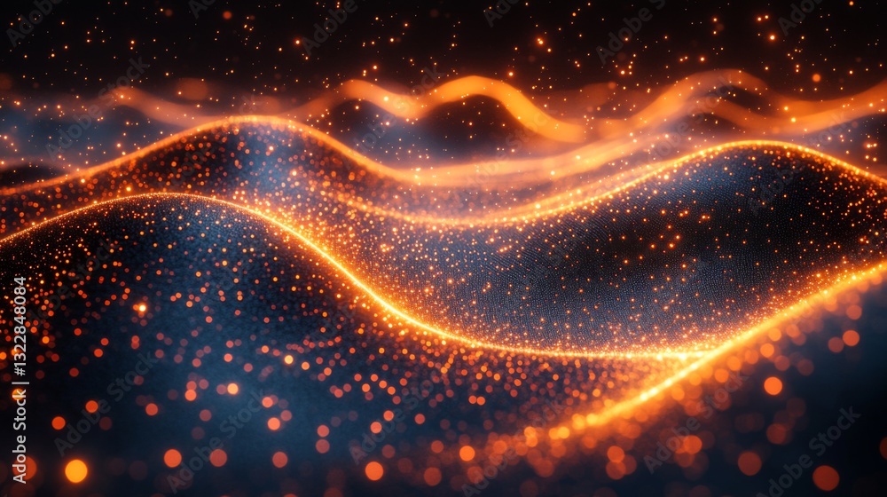 Poster Dynamic waves illustrate quantum concepts like qubits, superposition, and entanglement, showcasing the abstract nature of quantum mechanics in a colorful display of light.