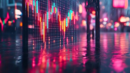 Neon Cityscape Reflecting Stock Market Data