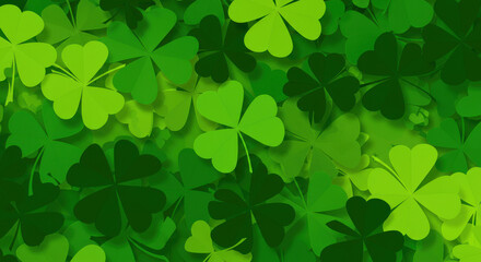 A Vibrant Abstract Background Of Overlapping Shamrocks In Various Shades Of Green