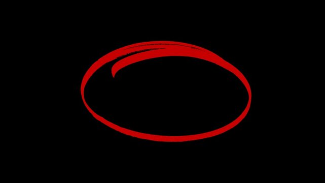 Hand-drawing oval frame circle animation, Handwritten red circle. For marking text, numbers, marker pen, pencil, logo, hand-drawn doodle grunge circle highlights with transparent background
