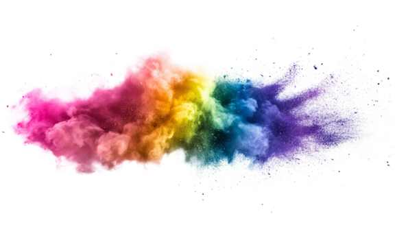 Abstract colored powder splatter isolated on transparent background