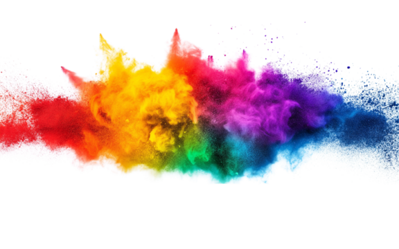 Abstract colored powder splatter isolated on transparent background