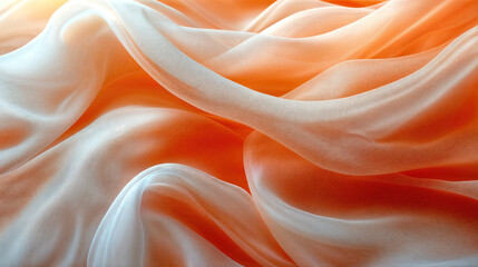 Obraz premium Flowing Silk Fabric in Soft Orange and White Hues Creating a Serene Abstract Design