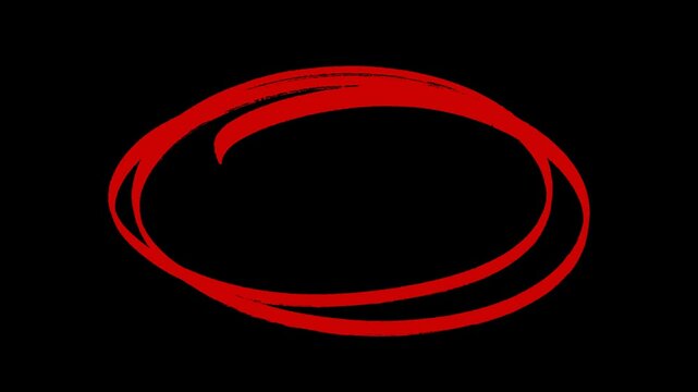 Hand-drawing oval frame circle animation, Handwritten red circle. For marking text, numbers, marker pen, pencil, logo, hand-drawn doodle grunge circle highlights with transparent background