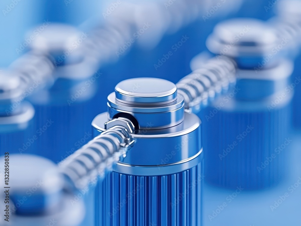 Poster close-up view of metallic vials with screw caps in a laboratory setting