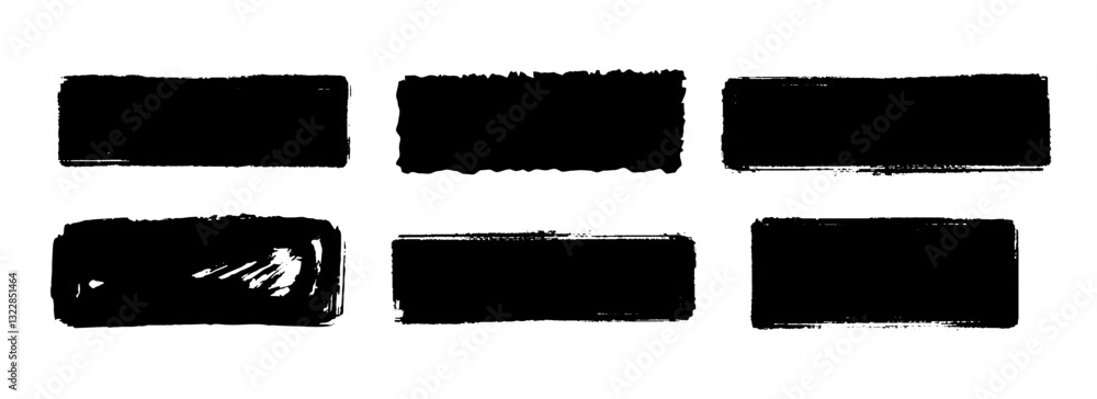 Poster rectangle dry paint stains set. black grunge chalk square collection. textured brush stroke element 