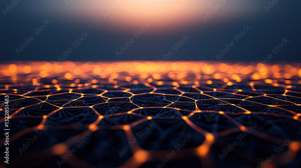 Poster dramatic nighttime abstract background concept. a stunning close-up view of a glowing hexagonal patt