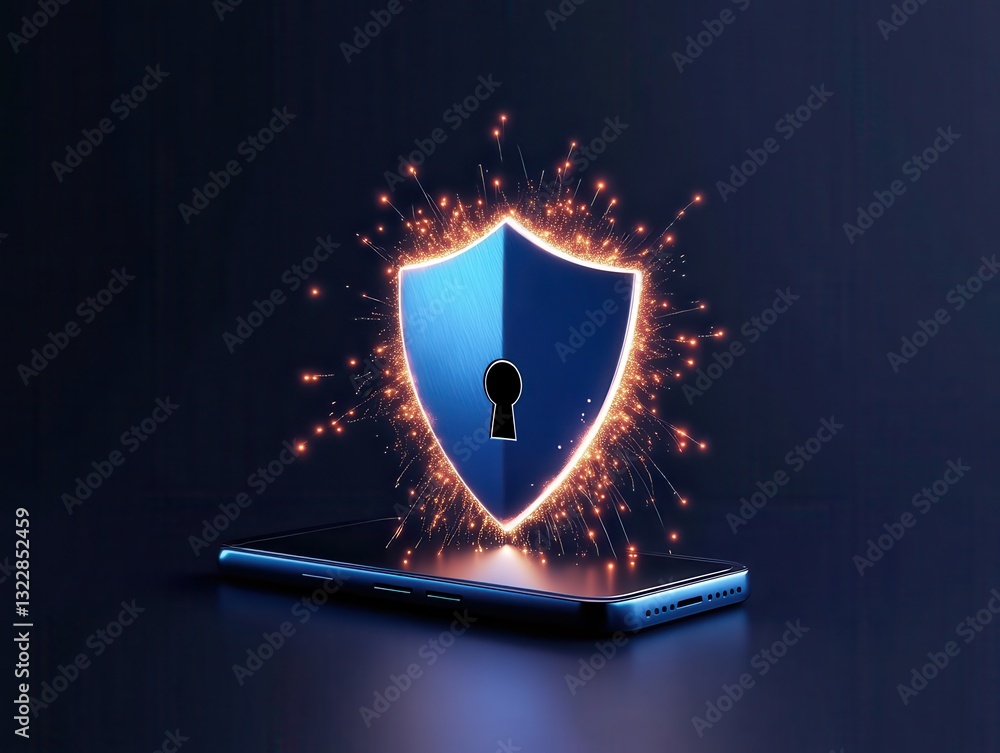 Aufkleber a smartphone displaying a glowing shield symbolizing digital security and protection