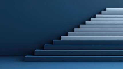 Dramatic nighttime abstract background concept. Modern gray staircase design against a dark blue wall creating a sleek visual contrast.