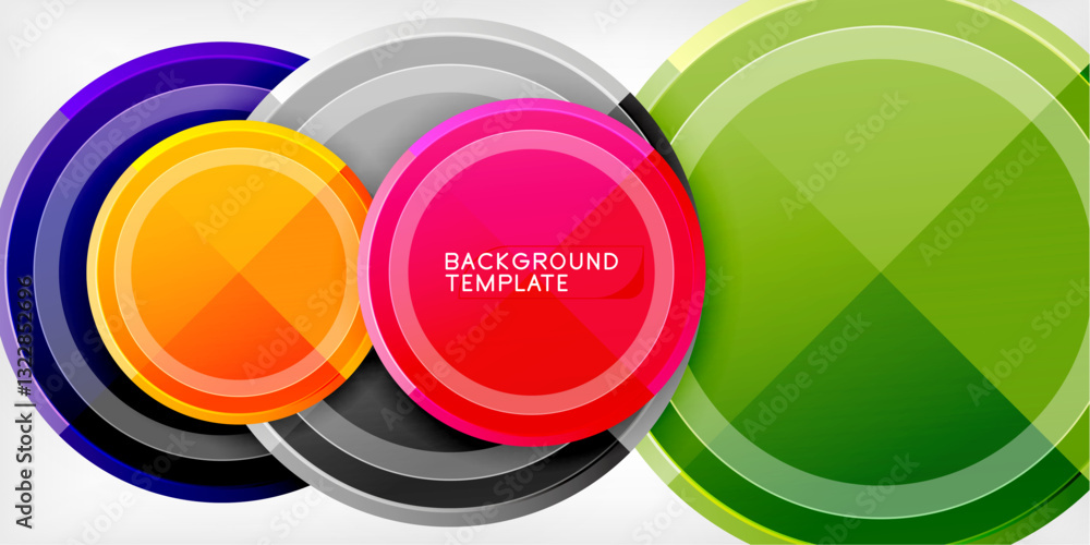 Poster abstract background - multicolored circles, trendy minimal geometric design, vector illustration