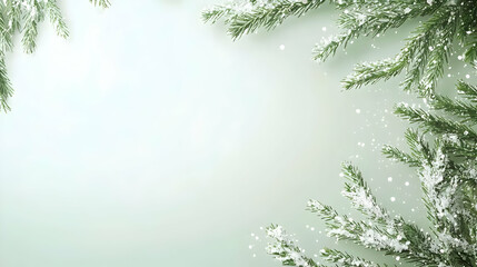 Obraz premium Frosted Evergreen Branches with Soft Snowfall on a Light Background