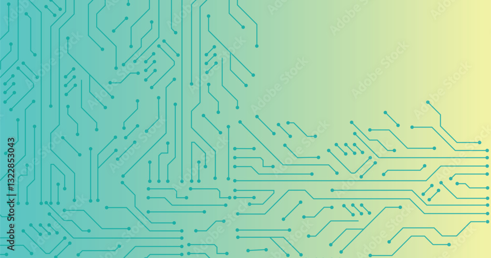 Poster abstract technology background. green circuit lines and connected dots on gradient tech bg. futurist