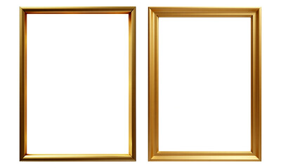 Generate a realistic, rectangular, golden frame with a metallic sheen and a subtle 3D effect. Ensure the frame has clean, smooth edges and is set against a transparent background,