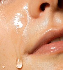 Fototapeta premium Close-up of a Vibrant Glowing Face Applying Collagen Serum for Youthful Skin