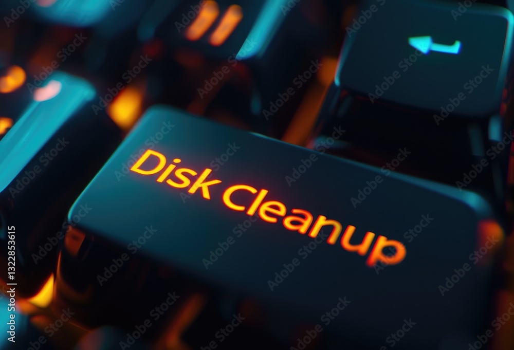 Poster close-up of computer keyboard key showing disk cleanup function for data management