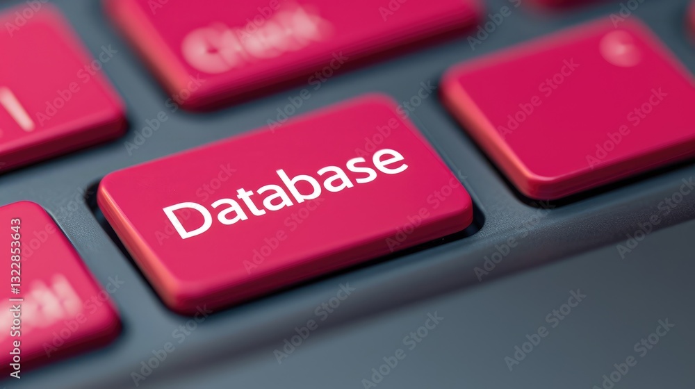 Poster close-up of modern computer keyboard key with bright red color and database label