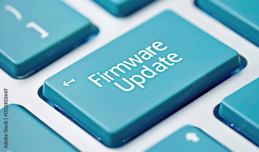 Poster close-up of a keyboard key featuring text for firmware update on a modern device