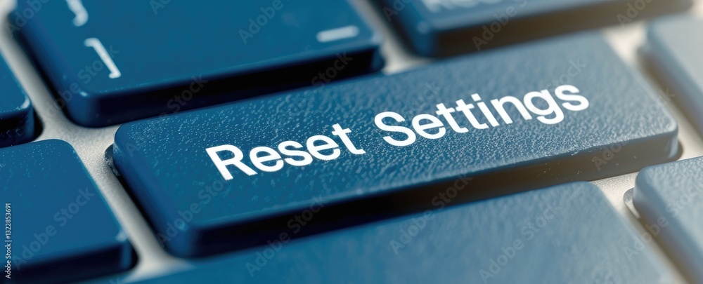 Poster close-up of a blue keyboard key with the text reset settings for technology use