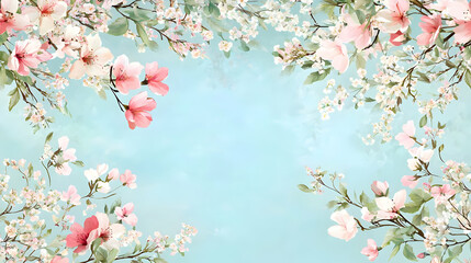 Fototapeta premium Elegant Floral Background with Soft Blue and Pink Petals and Leaves