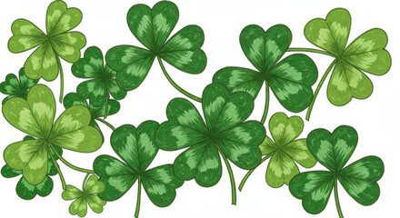 A Vibrant Illustration Of Clovers In Various Shades Of Green On A White Background