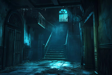 Fototapeta premium Eerie Ghost Town Landscape Revealing Abandoned Clues and Spooky Riddles, Inspiring Mysterious Urban Exploration Experience