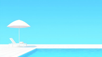 Obraz premium Serene Poolside Retreat with Umbrella and Clear Blue Sky