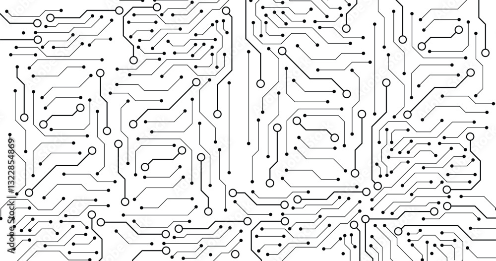 Poster motherboard pattern of computer circuit board, vector seamless background. engineering electronic mo