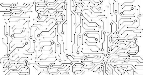 Motherboard pattern of computer circuit board, vector seamless background. Engineering electronic motherboard. Wave flow , vector illustration