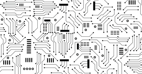 Motherboard pattern of computer circuit board, vector seamless background.   Futuristic electronics concept. 