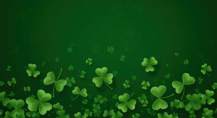 A Vibrant Illustration Of Lush Green Shamrocks Scattered On A Rich Emerald Background