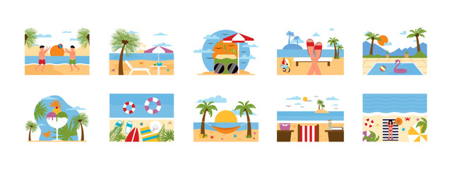 Summer set illustration. Flat vector illustration concept.