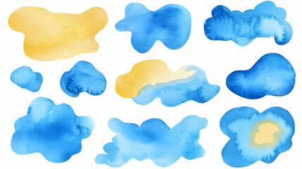Fototapeta premium Colorful Watercolor Stains and Blobs in Blue and Yellow Hues