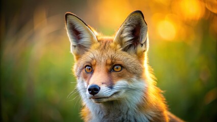 Fototapeta premium A close-up of a red fox's face with its ears perked up and whiskers twitching