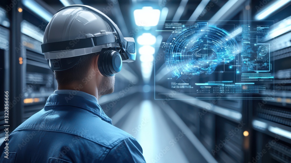 Poster data engineer concept. data engineer navigating the futuristic realm of cloud architecture