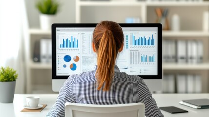 Data Engineer concept. Experienced data analyst reviewing comprehensive financial analytics dashboard on dual computer screens