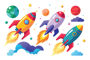 Naklejka premium Rocket spaceship vector design illustration set isolated on white background