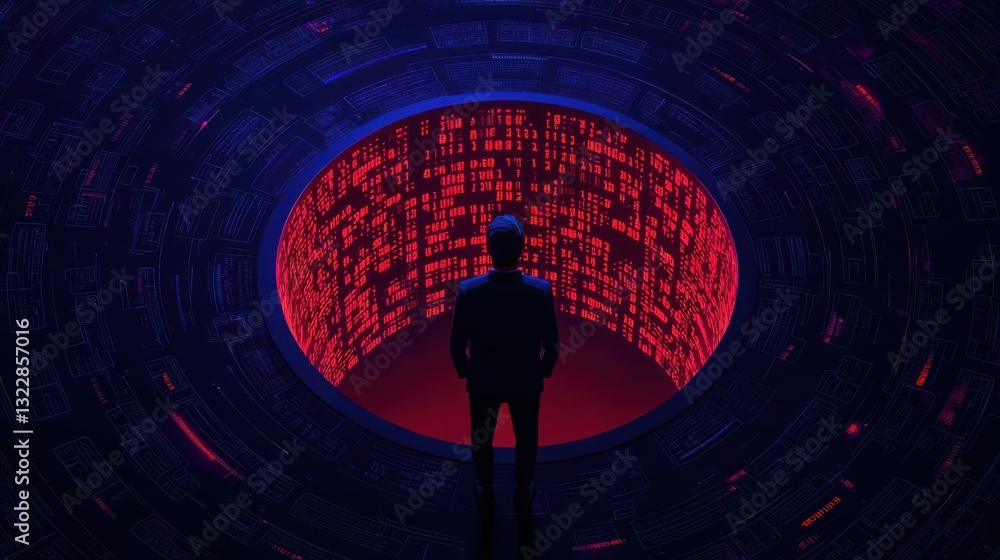Poster data engineer concept. futuristic data engineer interacting with glowing holographic visualization