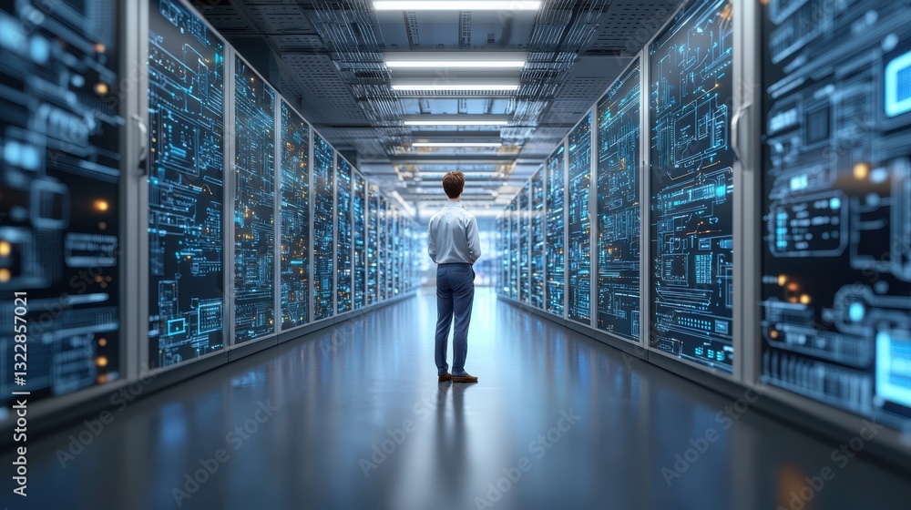 Poster data engineer concept. futuristic data engineering and cloud computing landscape