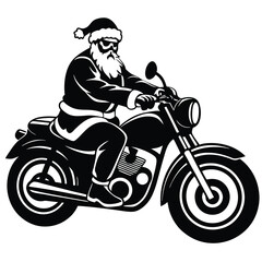Fototapeta premium black silhouette Santa Claus riding a motorcycle vector illustration