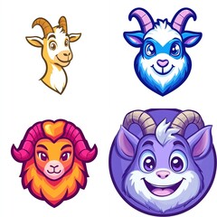 Fototapeta premium Four adorable goat and ram cartoon heads.